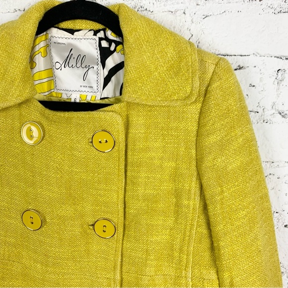 Milly New York Yellow Triple Button Double Breasted Twee Tweed Coat Blazer 6 - Picture 3 of 13